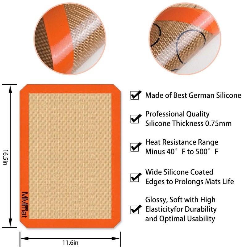 MMmat Silicone Baking Mat - Best German Silicone - Non Slip Silicone Baking Sheet, Non Stick Reusable Silicone Mats for Baking, Oven Liner, Counter Mat, 2 Half Sheets Mats + 1 Macaron Cookie Sheet - Image 2